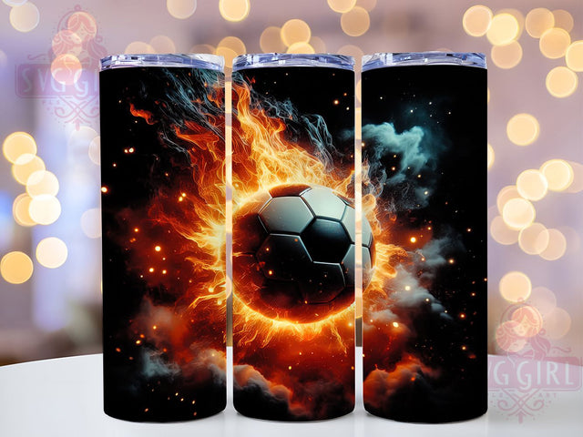 Fire Soccer Ball Sports Tumbler, Fire Soccer Ball Design, 20oz Sports Tumbler, Flaming Soccer Sublimation, Athletic Gift for Players, Fiery Goalkeeper Art, Intense Game Aesthetic Sublimation SvggirlplusArt 