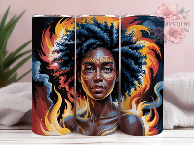 Fire Theme Black Woman Tumbler, Fire Theme, Afro American, Empowerment Art, Bold Design, 20Oz Tumbler, Sublimation Wrap Sublimation Li Zamperini 