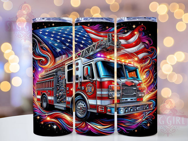 Fire Truck American Pride 20oz Tumbler, Fire Truck Design, American Pride, Sublimation Wrap, 20oz Tumbler, Firefighter Gift, Patriotic Drinkware, Emergency Vehicle Sublimation SvggirlplusArt 