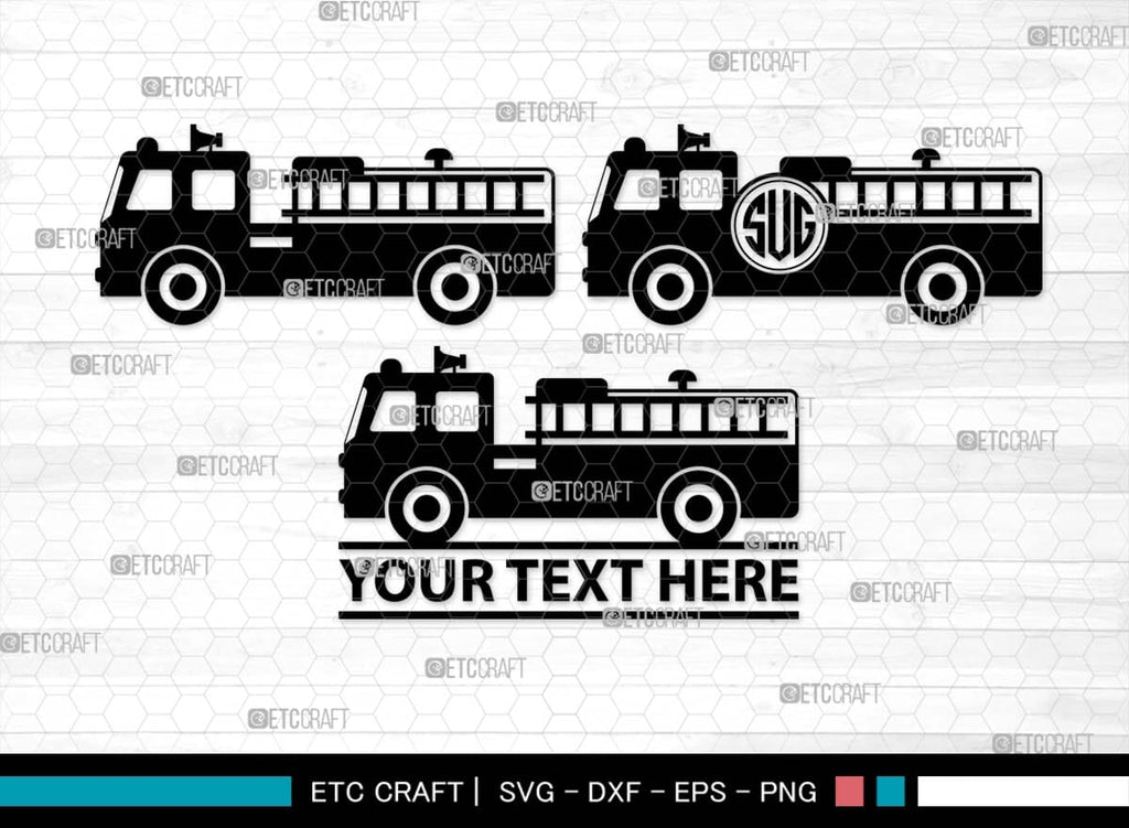 Fire Truck Monogram, Fire Truck Silhouette, Fire Truck SVG, Truck Svg ...