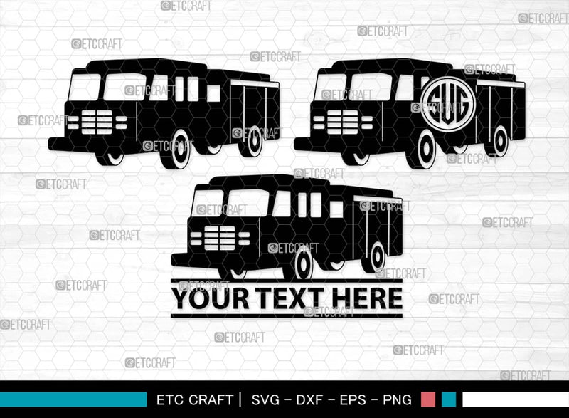 Fire Truck Monogram, Fire Truck Silhouette, Fire Truck SVG, Truck Svg ...