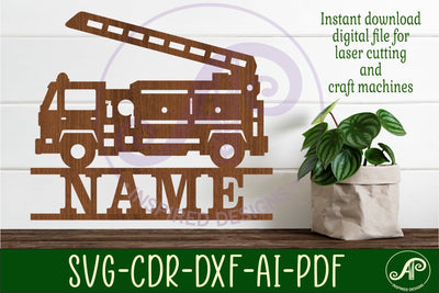 Fire truck name sign svg laser cut template SVG APInspireddesigns 