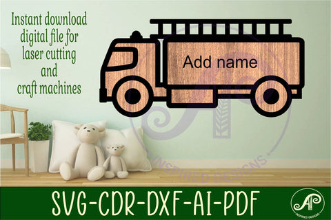 Fire truck outline two layer name sign SVG APInspireddesigns 