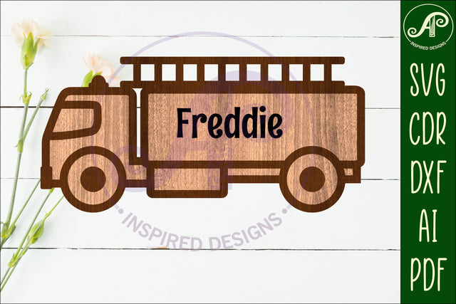 Fire truck outline two layer name sign SVG APInspireddesigns 