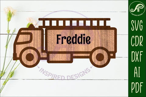 Fire truck outline two layer name sign SVG APInspireddesigns 