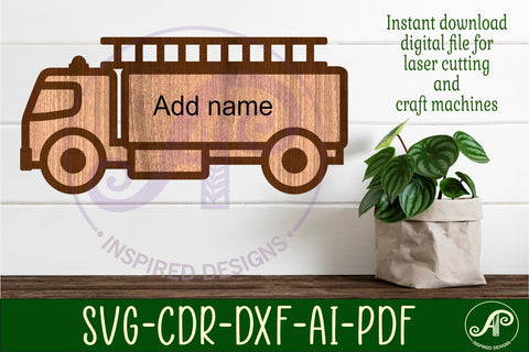 Fire truck outline two layer name sign SVG APInspireddesigns 