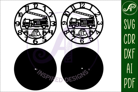 Fire truck wall clock laser cut files, SVG file. vector SVG APInspireddesigns 