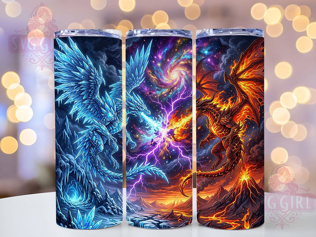 Fire vs Ice Dragon 20oz Tumbler, Dragon Design, Fire Motif, Ice Theme, Fantasy Style, Epic Battle, 20oz Wrap, Sublimation Tumbler Sublimation SvggirlplusArt 
