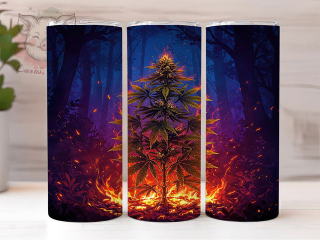 Fire Weed Cannabis Flame Tumbler Wrap, 20oz Tumbler Sublimation, Smoke Art, Burning Leaf Design, Stoner Aesthetic Tumbler, Marijuana Fire Glow Sublimation Lara' s Designs 