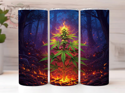 Fire Weed Cannabis Flame Tumbler Wrap, 20oz Tumbler Sublimation, Smoke Art, Burning Leaf Design, Stoner Aesthetic Tumbler, Marijuana Fire Glow Sublimation Lara' s Designs 