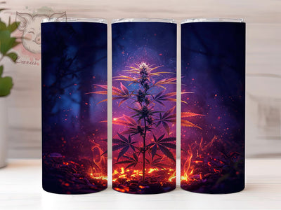 Fire Weed Cannabis Flame Tumbler Wrap, 20oz Tumbler Sublimation, Smoke Art, Burning Leaf Design, Stoner Aesthetic Tumbler, Marijuana Fire Glow Sublimation Lara' s Designs 
