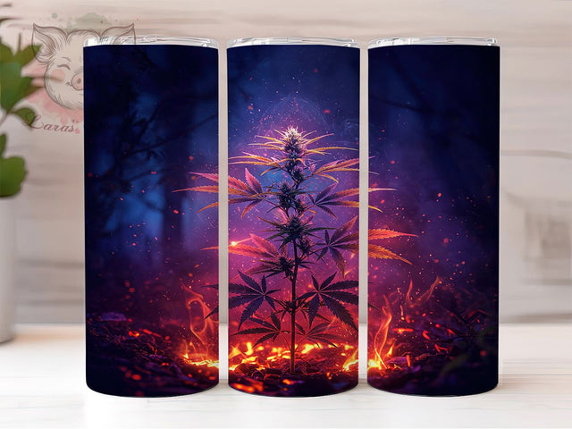 Fire Weed Cannabis Flame Tumbler Wrap, 20oz Tumbler Sublimation, Smoke Art, Burning Leaf Design, Stoner Aesthetic Tumbler, Marijuana Fire Glow Sublimation Lara' s Designs 