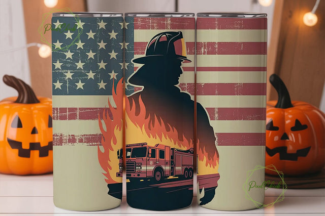 Firefighter American Flag 20oz Tumbler Sublimation PixelChick 
