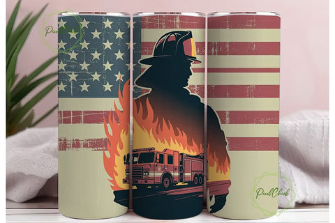 Firefighter American Flag 20oz Tumbler Sublimation PixelChick 