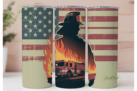Firefighter American Flag 20oz Tumbler Sublimation PixelChick 