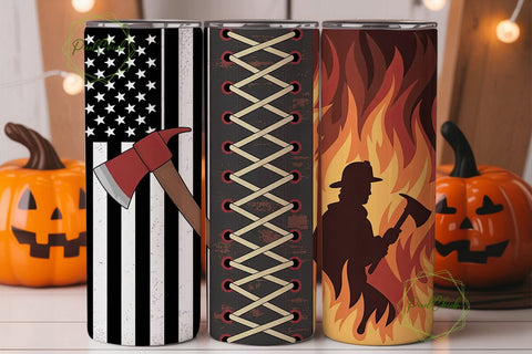 Firefighter Axe Flag Tumbler Wrap Sublimation PixelChick 
