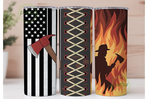 Firefighter Axe Flag Tumbler Wrap Sublimation PixelChick 