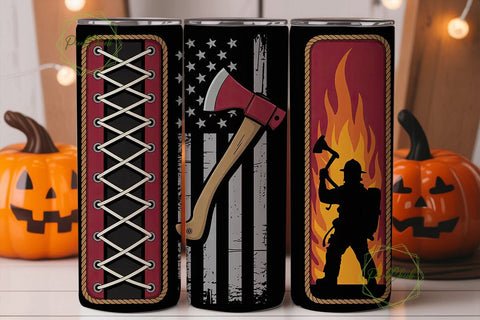 Firefighter Axe Flag Tumbler Wrap Sublimation PixelChick 