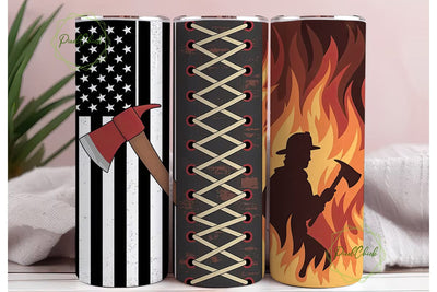 Firefighter Axe Flag Tumbler Wrap Sublimation PixelChick 