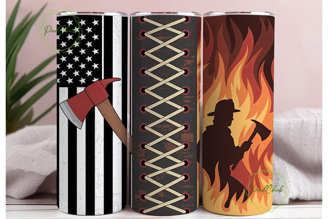 Firefighter Axe Flag Tumbler Wrap Sublimation PixelChick 