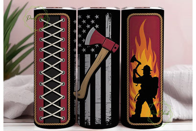 Firefighter Axe Flag Tumbler Wrap Sublimation PixelChick 