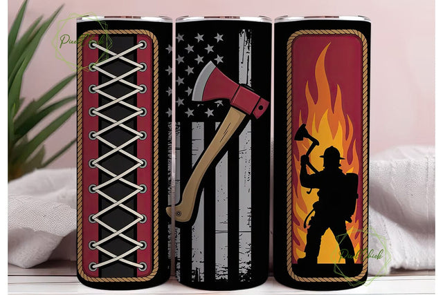 Firefighter Axe Flag Tumbler Wrap Sublimation PixelChick 