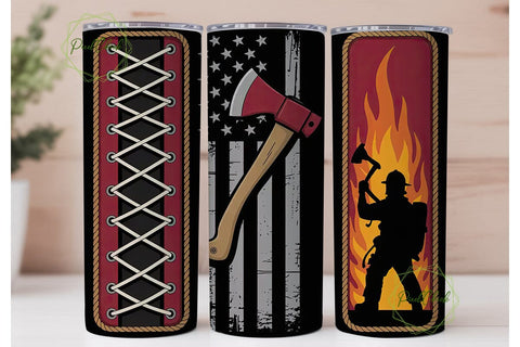 Firefighter Axe Flag Tumbler Wrap Sublimation PixelChick 