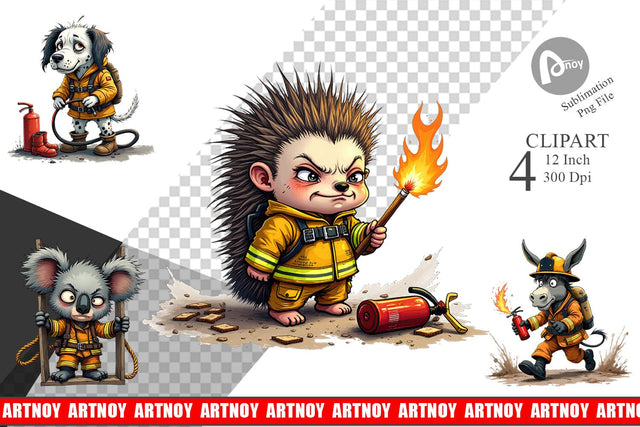 Firefighter Chaos Critters Clipart Sublimation artnoy 