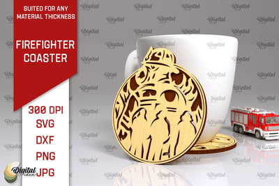Firefighter Coaster Laser Cut. Firefighter Design SVG SVG Evgenyia Guschina 