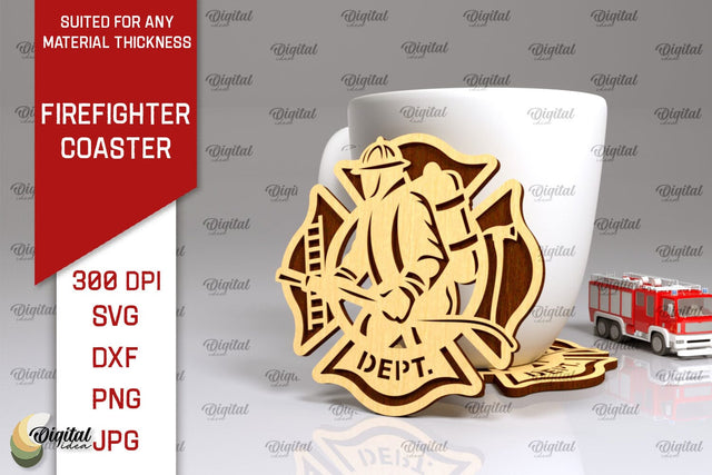 Firefighter Coaster Laser Cut. Firefighter Design SVG SVG Evgenyia Guschina 