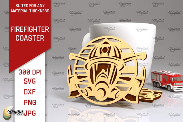 Firefighter Coaster Laser Cut. Firefighter Design SVG SVG Evgenyia Guschina 