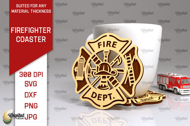 Firefighter Coaster Laser Cut. Firefighter Design SVG SVG Evgenyia Guschina 