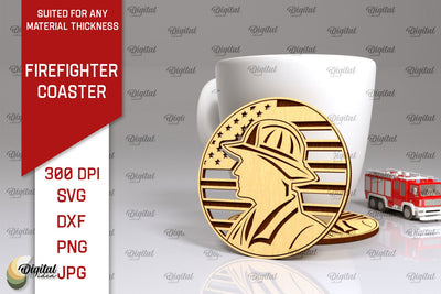 Firefighter Coaster Laser Cut. Firefighter Design SVG SVG Evgenyia Guschina 