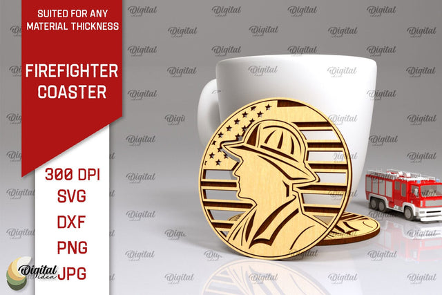 Firefighter Coaster Laser Cut. Firefighter Design SVG SVG Evgenyia Guschina 