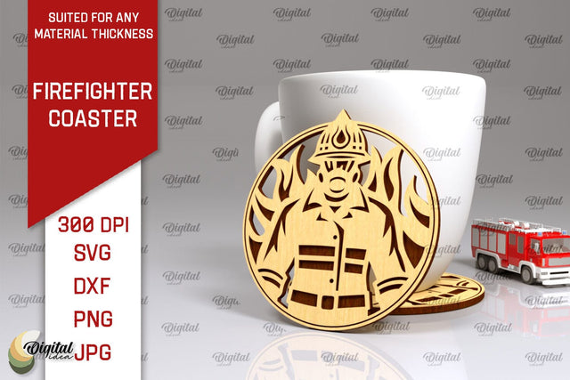 Firefighter Coaster Laser Cut. Firefighter Design SVG SVG Evgenyia Guschina 