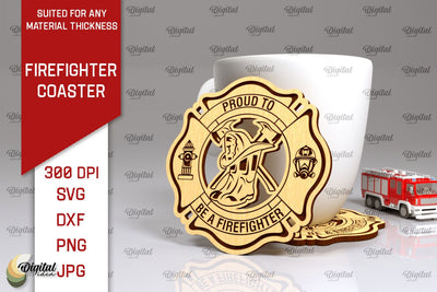 Firefighter Coaster Laser Cut. Firefighter Design SVG SVG Evgenyia Guschina 