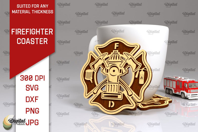 Firefighter Coaster Laser Cut. Firefighter Design SVG SVG Evgenyia Guschina 