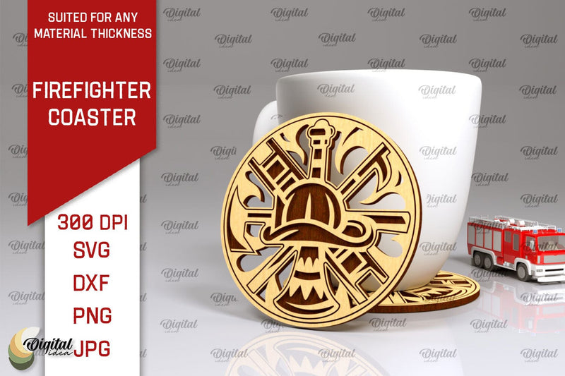 Firefighter Coaster Laser Cut. Firefighter Design SVG SVG Evgenyia Guschina 