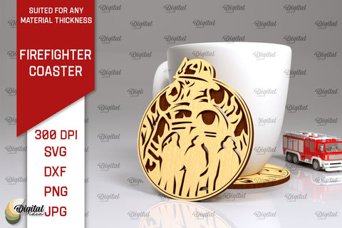 Firefighter Coasters LaserCut Bundle. Firefighter Design SVG SVG Evgenyia Guschina 