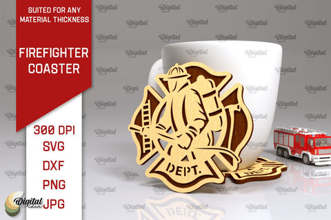 Firefighter Coasters LaserCut Bundle. Firefighter Design SVG SVG Evgenyia Guschina 