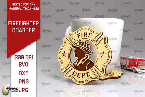 Firefighter Coasters LaserCut Bundle. Firefighter Design SVG SVG Evgenyia Guschina 