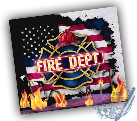 Firefighter Dept Rescue American Flag 20oz Skinny Tumbler, Fire Dept Tumbler Png, Straight & Tapered Tumbler Wrap, Instant Digital Download Sublimation ToriDesigns 