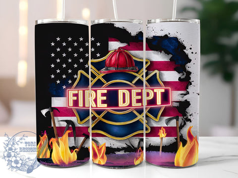 Firefighter Dept Rescue American Flag 20oz Skinny Tumbler, Fire Dept Tumbler Png, Straight & Tapered Tumbler Wrap, Instant Digital Download Sublimation ToriDesigns 