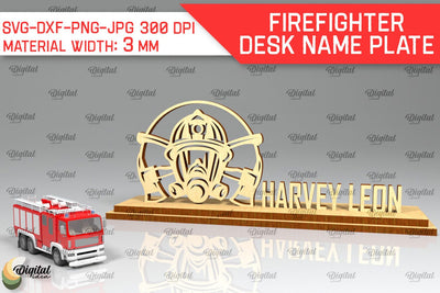 Firefighter Desk Name Plate Laser Cut. 3D Name Plate SVG SVG Evgenyia Guschina 