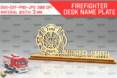 Firefighter Desk Name Plate Laser Cut. 3D Name Plate SVG SVG Evgenyia Guschina 