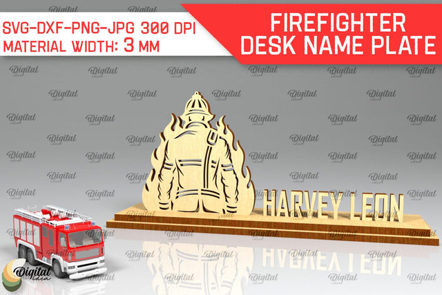 Firefighter Desk Name Plate Laser Cut. 3D Name Plate SVG SVG Evgenyia Guschina 