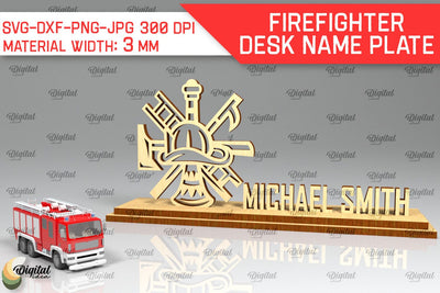 Firefighter Desk Name Plate Laser Cut. 3D Name Plate SVG SVG Evgenyia Guschina 