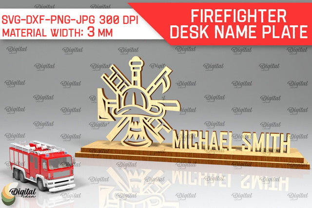 Firefighter Desk Name Plate Laser Cut. 3D Name Plate SVG SVG Evgenyia Guschina 