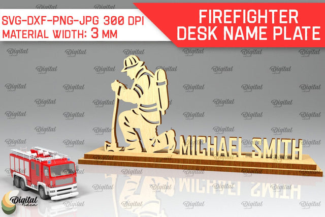 Firefighter Desk Name Plate Laser Cut. 3D Name Plate SVG SVG Evgenyia Guschina 