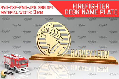 Firefighter Desk Name Plate Laser Cut. 3D Name Plate SVG SVG Evgenyia Guschina 